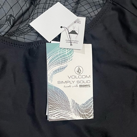 Volcom Black Simply Solid One-Piece Swimsuit Tie Halter Knotted Skimpy Small NEW - Picture 7 of 11